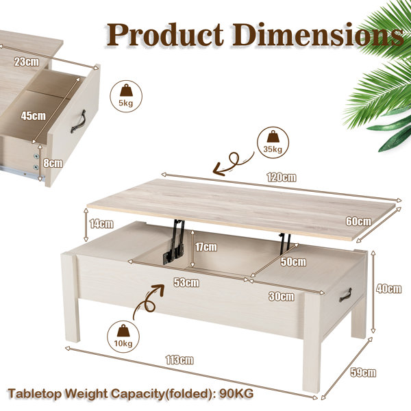 August Grove Lift Top Extendable Frame Coffee Table with Storage